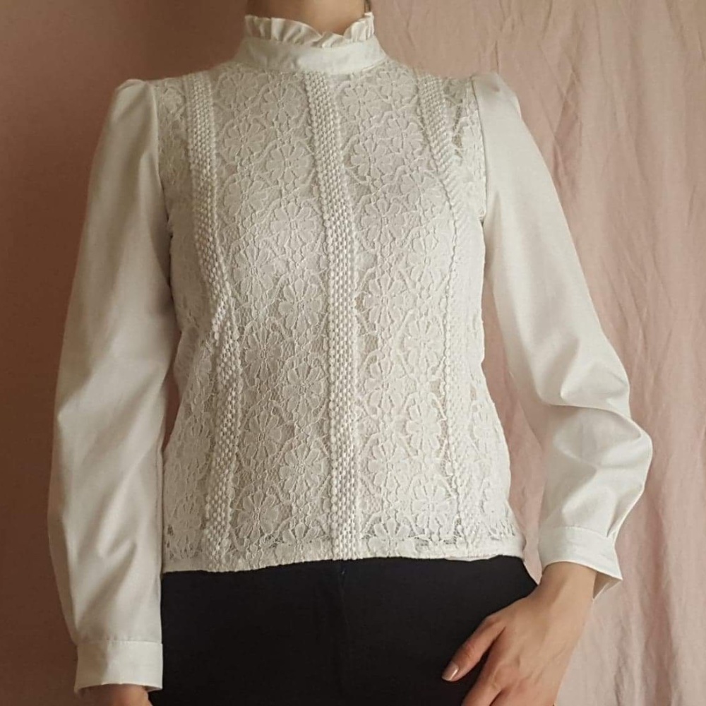 Lace Blouse Mock Neck